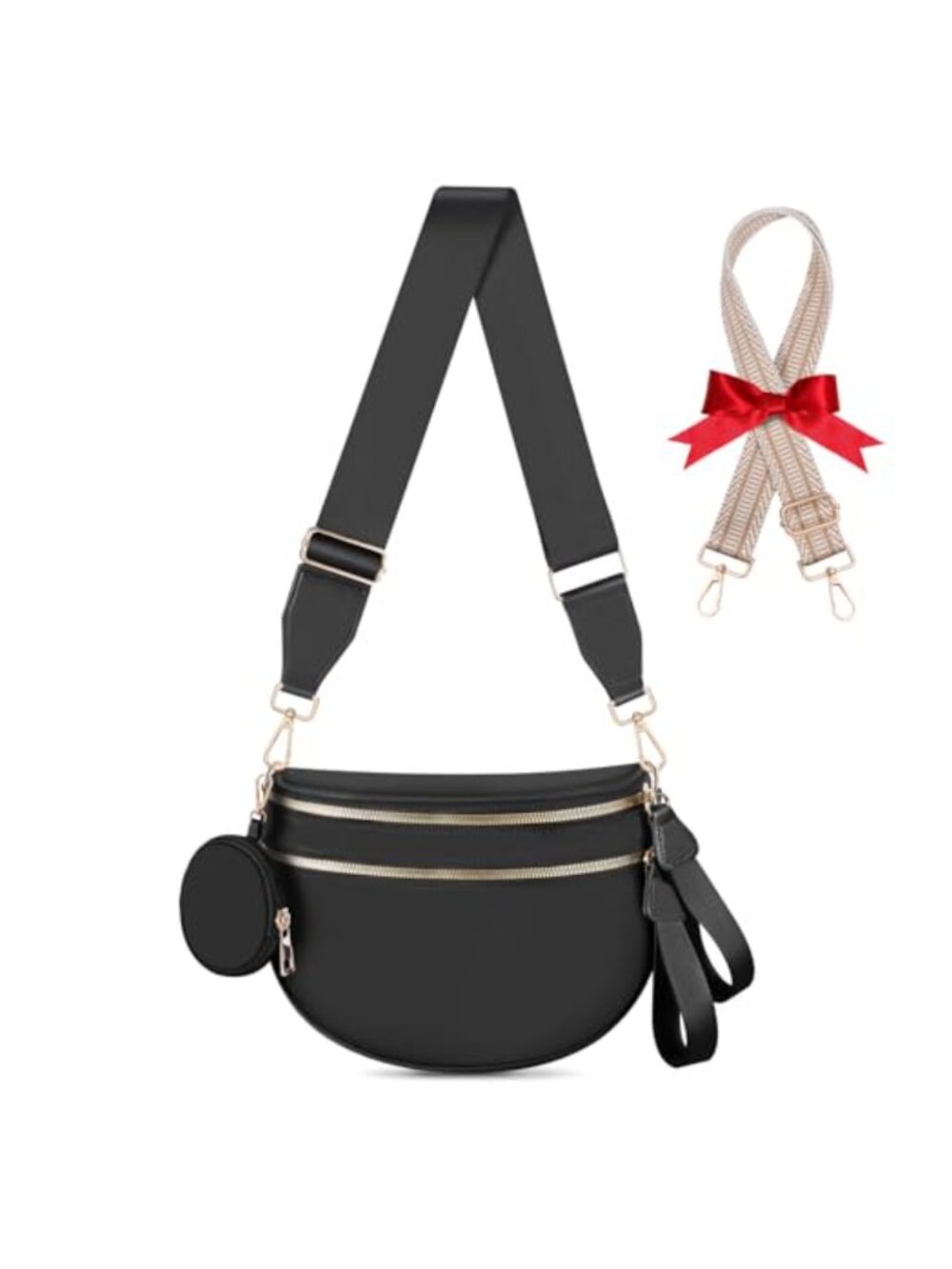 Checkered Crossbody Bum Bag Nylon Belt Purse Fanny Pack with Removable Wallets